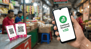 Person scanning QR code for digital payment in Bangladesh.